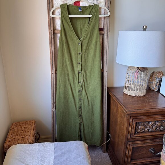 Sleeveless Button-Front Linen-Blend Maxi Shift Dress - Picture 2 of 10